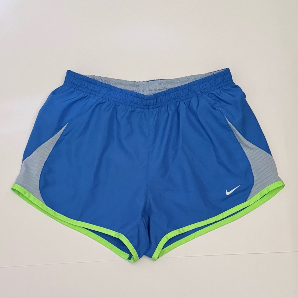 Nike Womens Dri-Fit Short Blue Grey Neon Green Trim Y2K Running Dopamine Size S